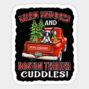 Warm Snuggles And Boston Terrier Cuddles Ugly Christmas Sweater Sticker